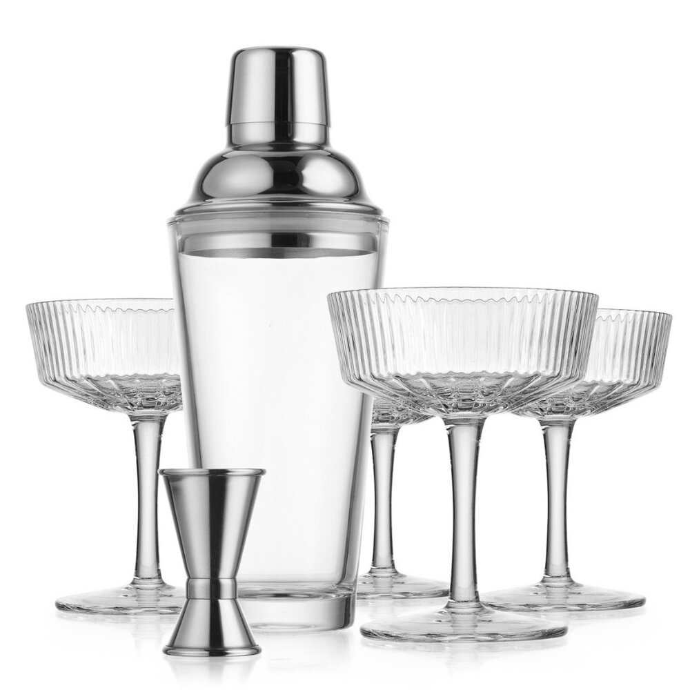 Godinger Martini Set with Cocktail Shaker 4 Martini Glasses and Double Jigger -